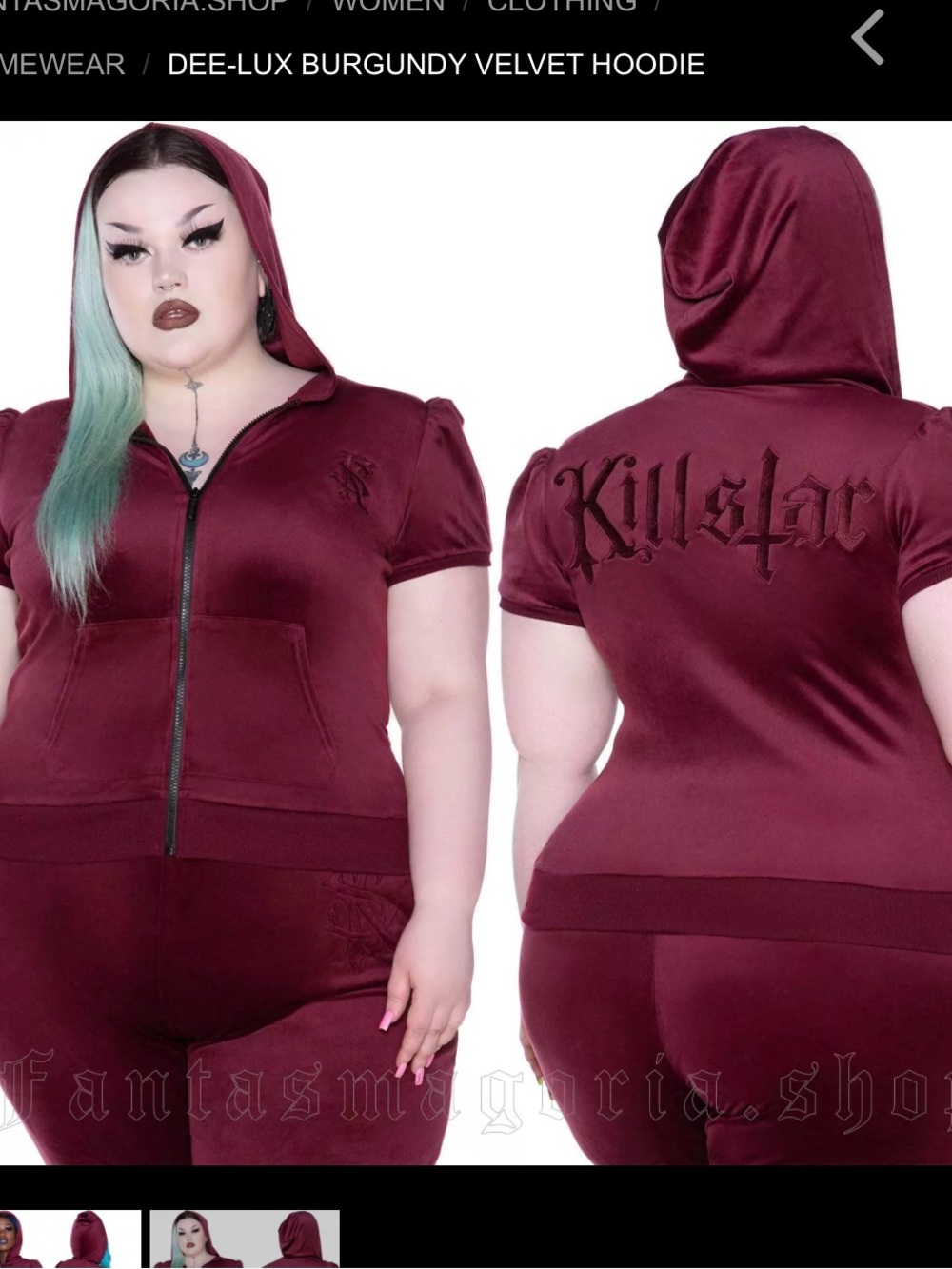 Killstar Woman's Goth Plus-Size Dee-Lux Burgundy Velvet Spell-Out Hoodie Sz 4x